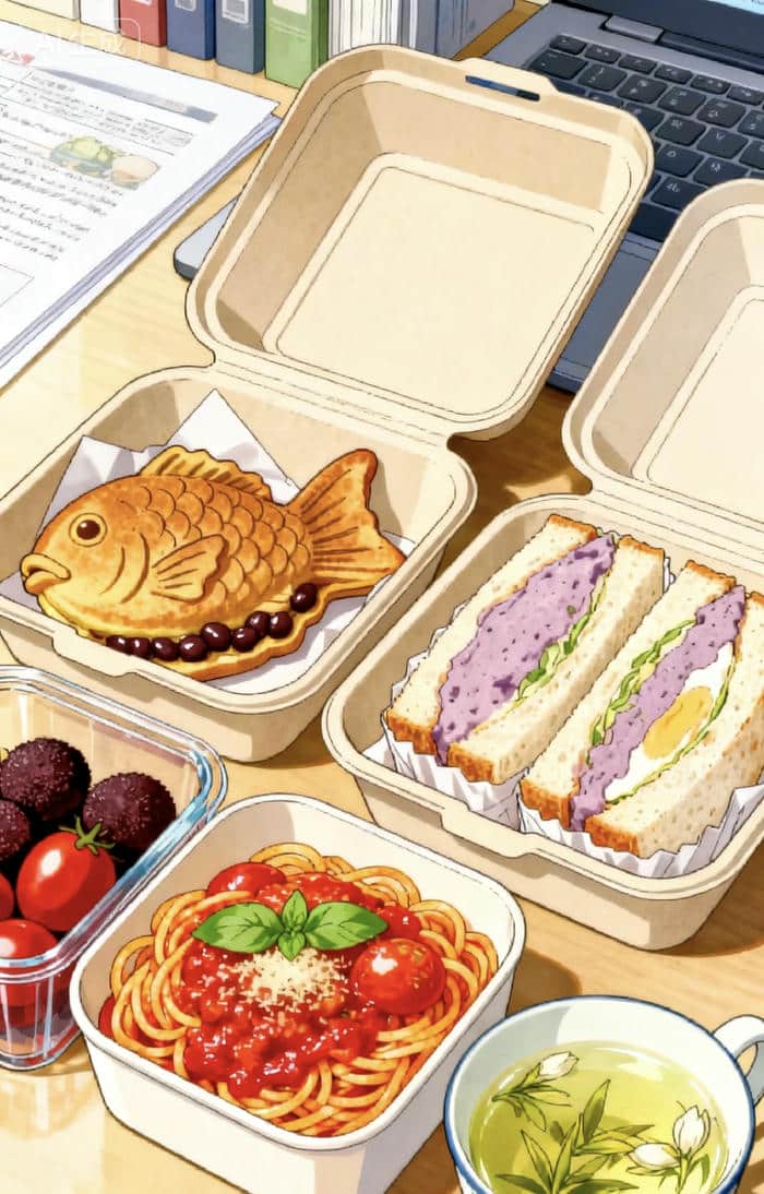 hình đồ ăn anime hộp bento gọn gàng