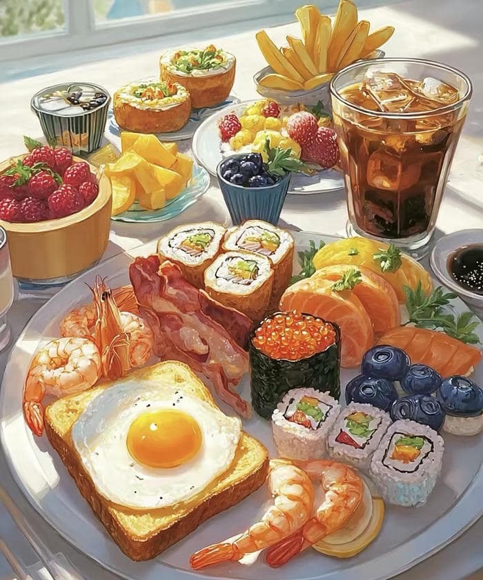 hình đồ ăn anime trứng lòng đào béo