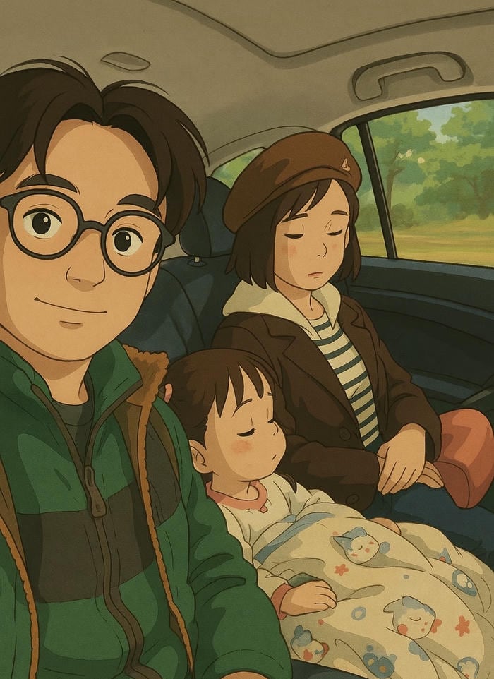 hình gia đình anime buổi sáng sớm