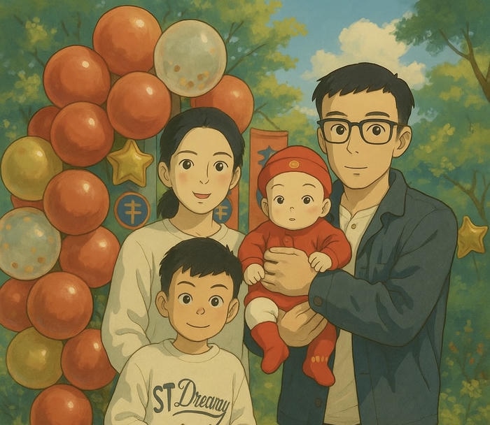 hình gia đình anime cha bế con