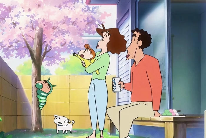 hình gia đình anime đứng trước nhà