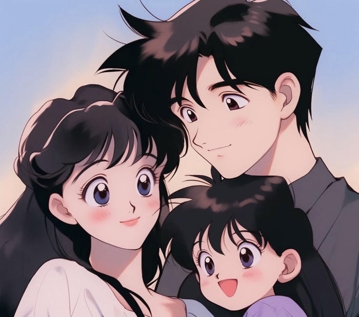 hình gia đình anime mẹ ôm con