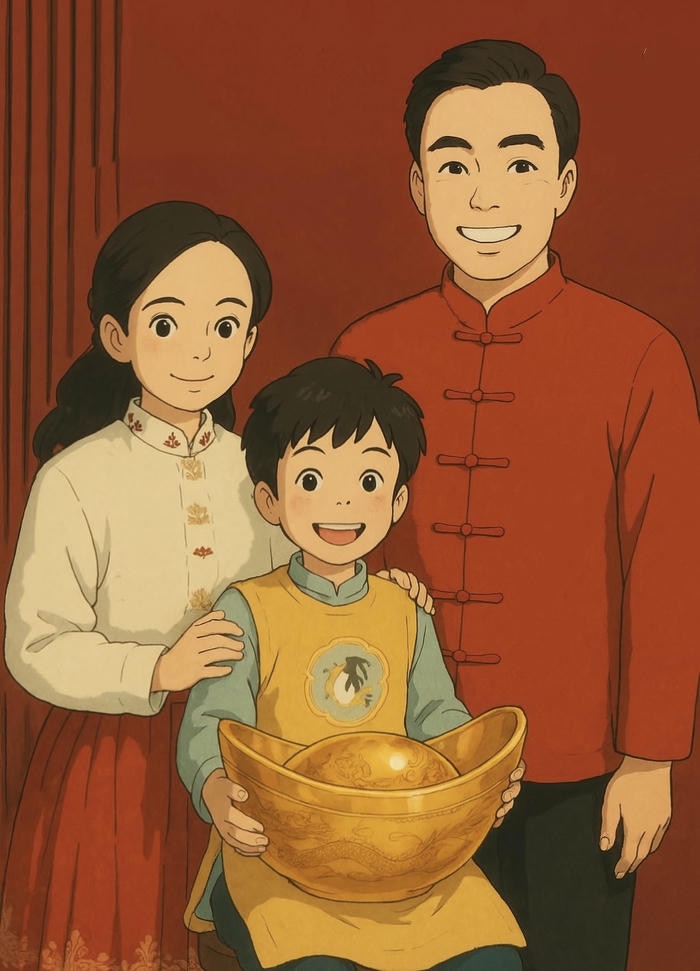 hình gia đình anime tổng thể ấm áp