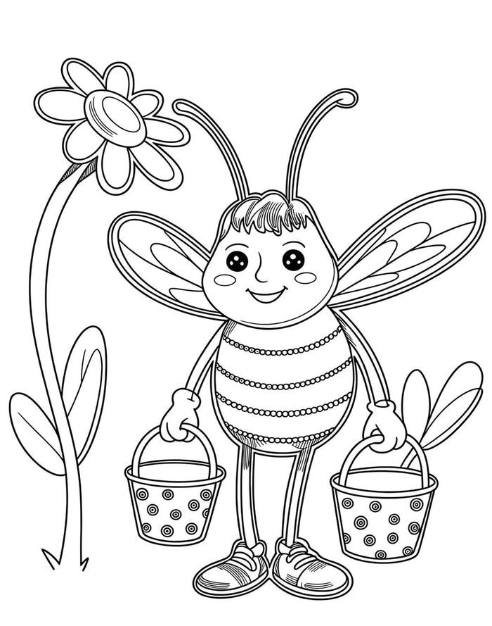 hình tô màu chú ong chăm chỉ đi kiếm mật ngọt