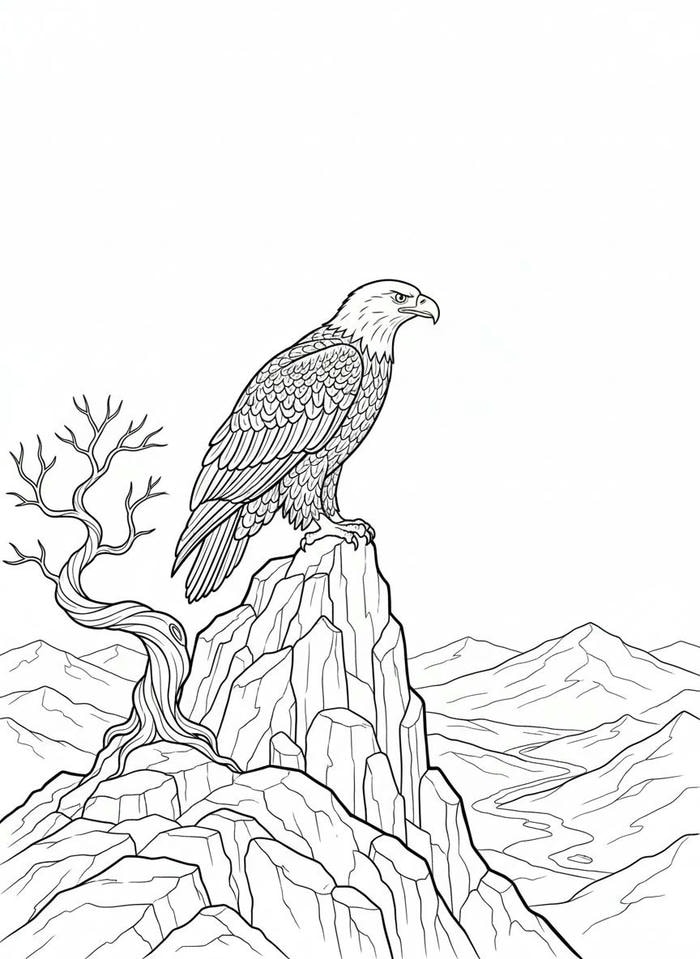 hình tô màu con chim đại bàng trên núi