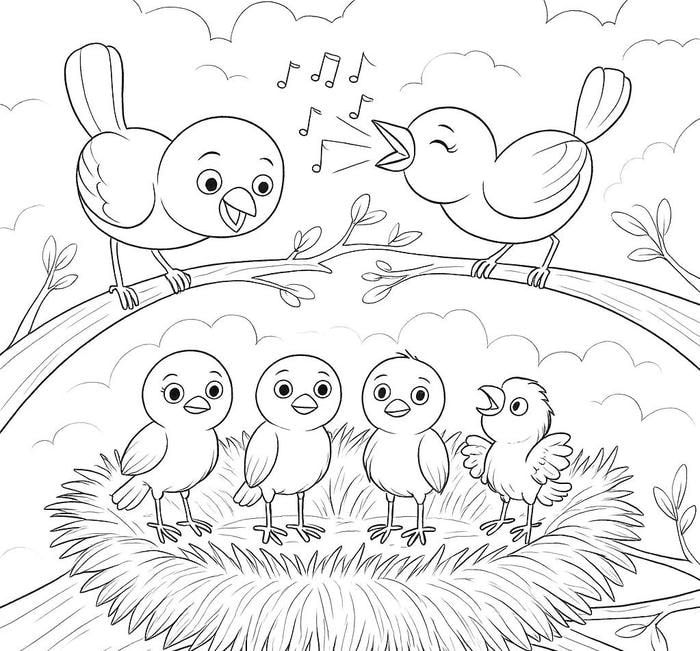 hình tô màu con chim dạy hót