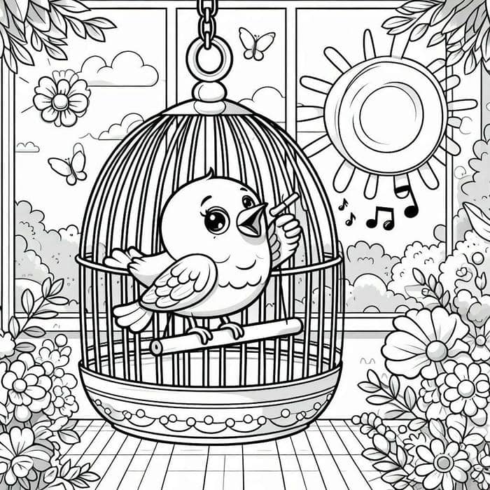 hình tô màu con chim trong lồng