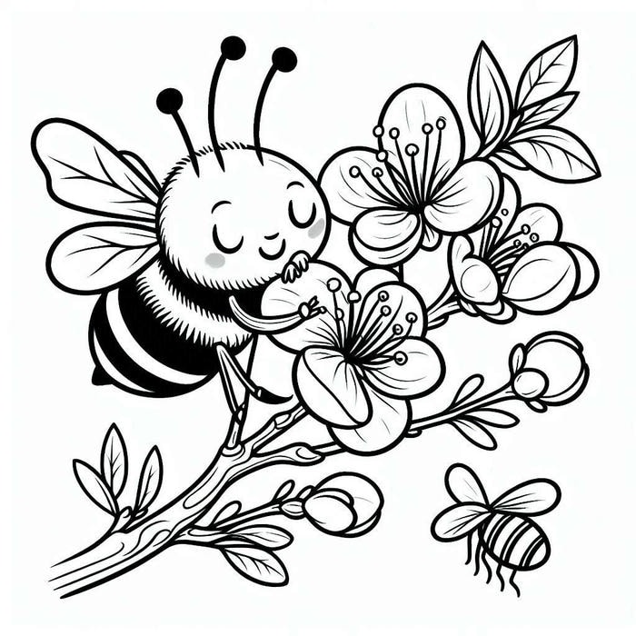 hình tô màu con ong đậu trên hoa