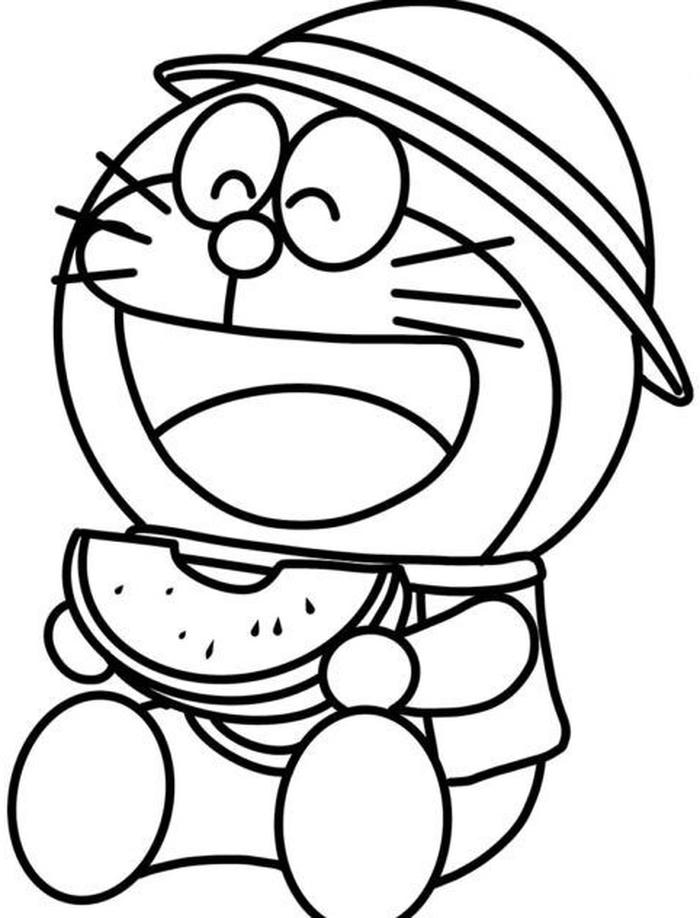 hình tô màu doremon đội mũ ngộ nghĩnh