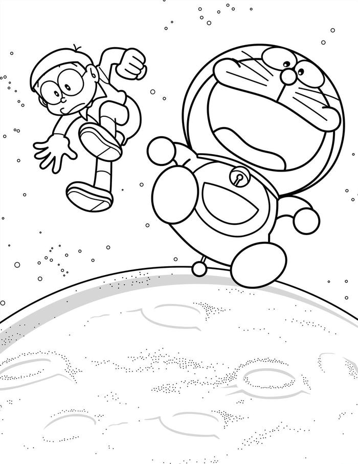 hình tô màu doremon khám phá thế giới