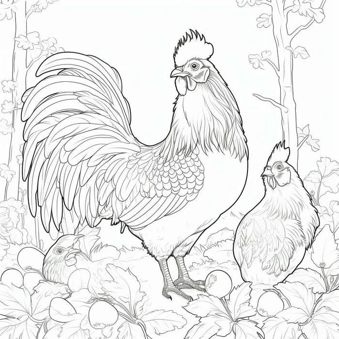 hình tô màu gà trống đuôi nhiều tầng