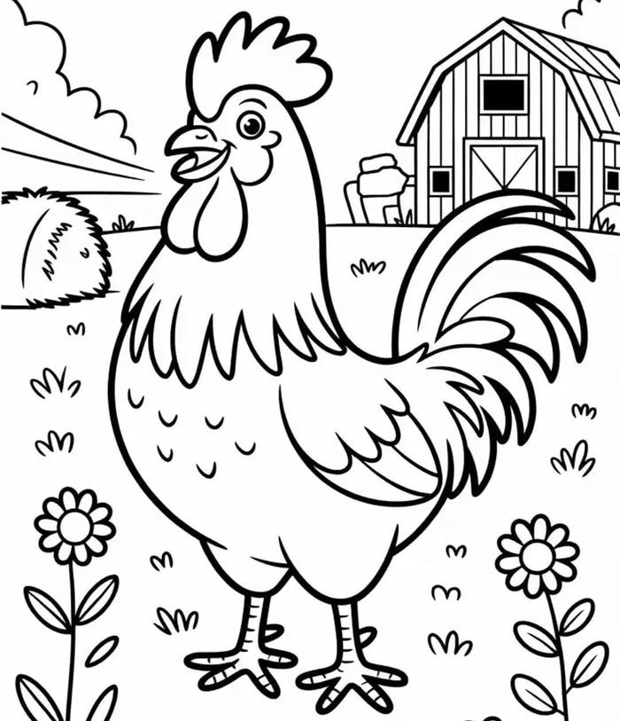 hình tô màu gà trống lớn