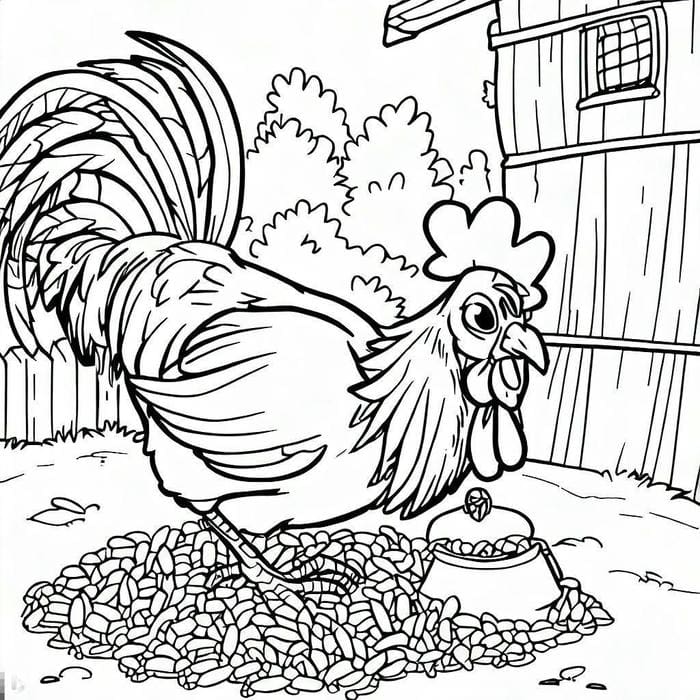 hình tô màu gà trống lông xòe