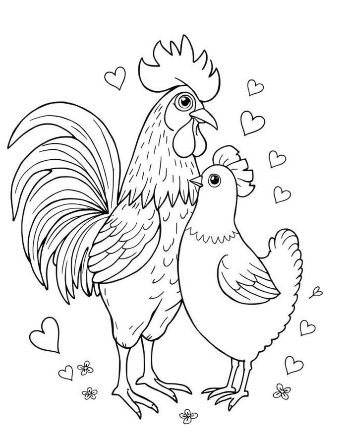 hình tô màu gà trống nông thôn