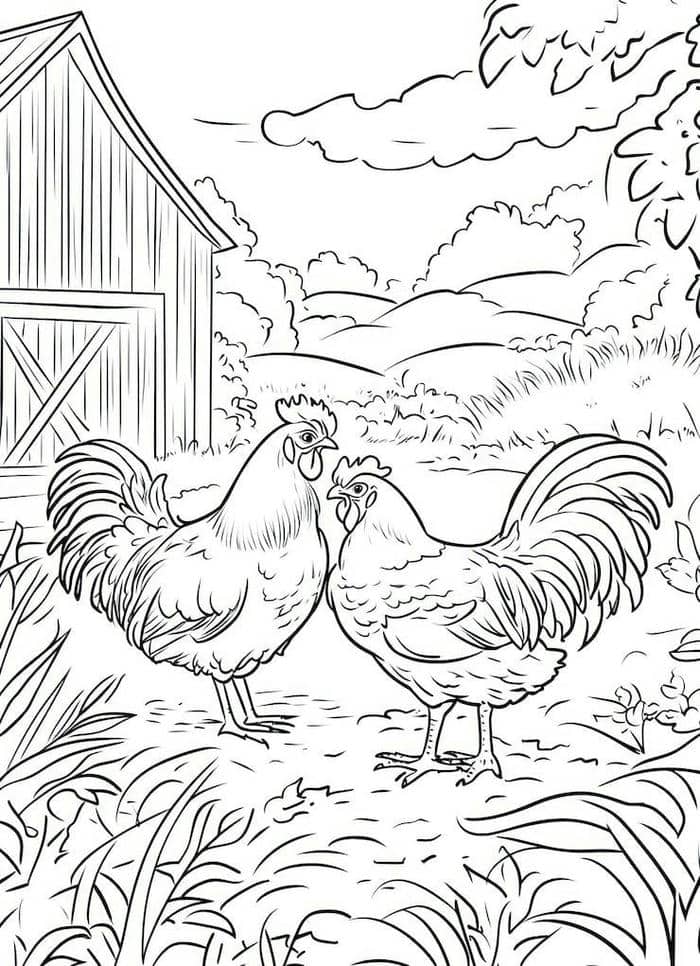 hình tô màu hai con gà trống