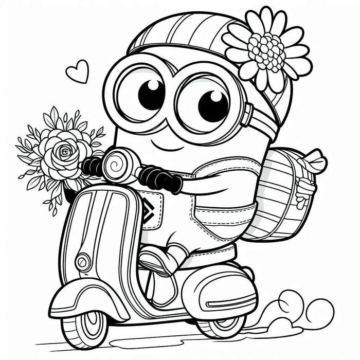 hình tô màu minion ngồi xe máy