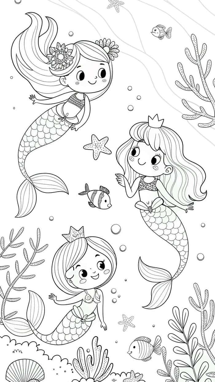 hình tô màu nàng tiên cá dáng bơi uyển chuyển