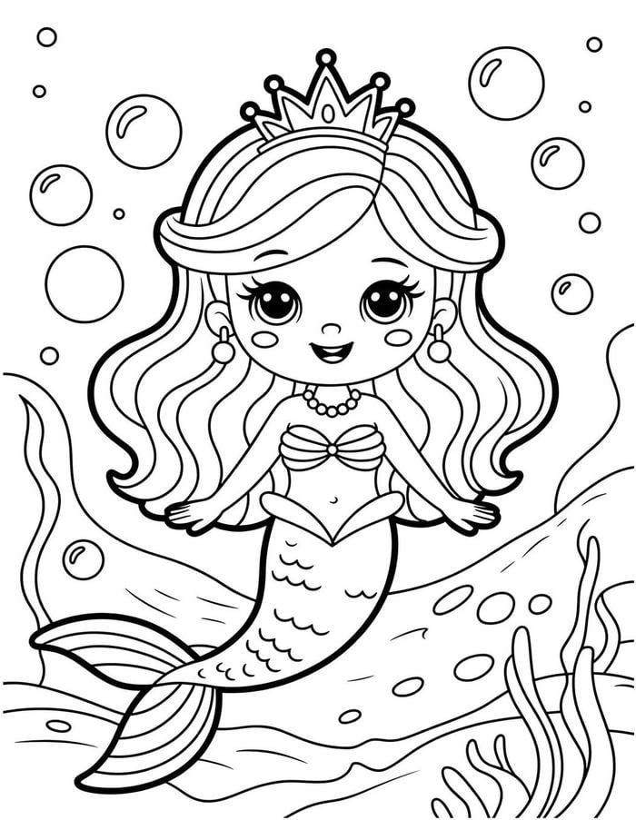 hình tô màu nàng tiên cá mỉm cười