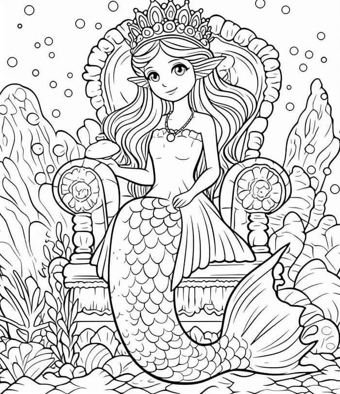 hình tô màu nàng tiên cá ngồi ghế