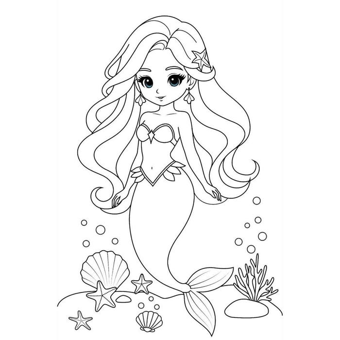 hình tô màu nàng tiên cá tóc dài xinh