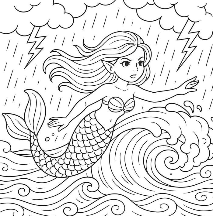 hình tô màu nàng tiên cá trong bão giông