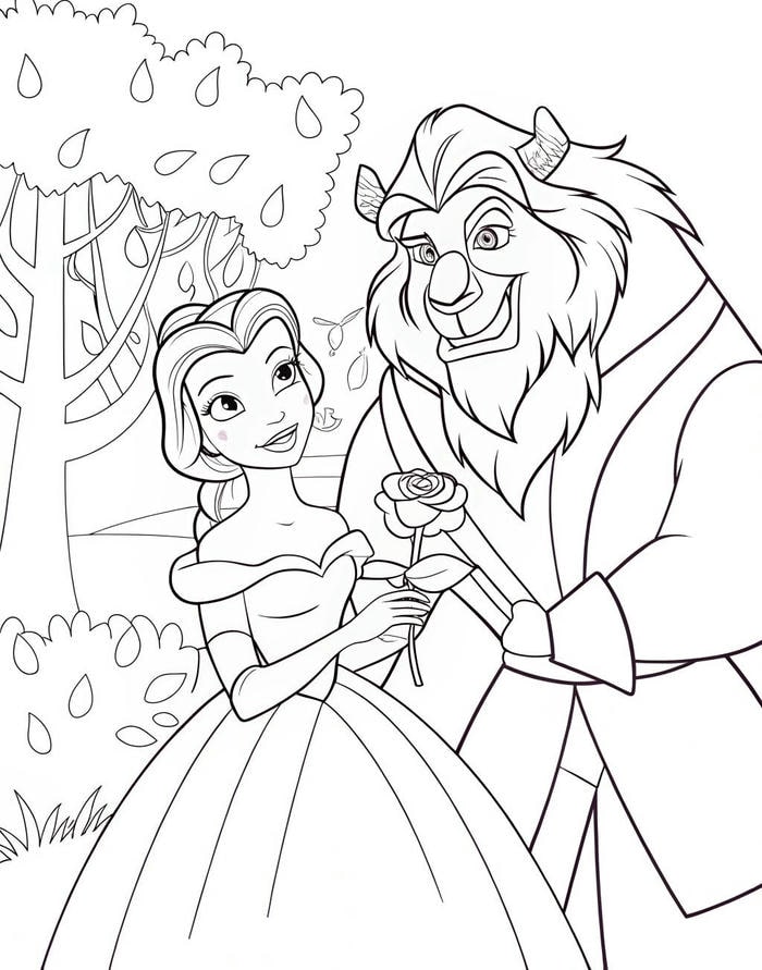 hình tô màu người đẹp và quái vật