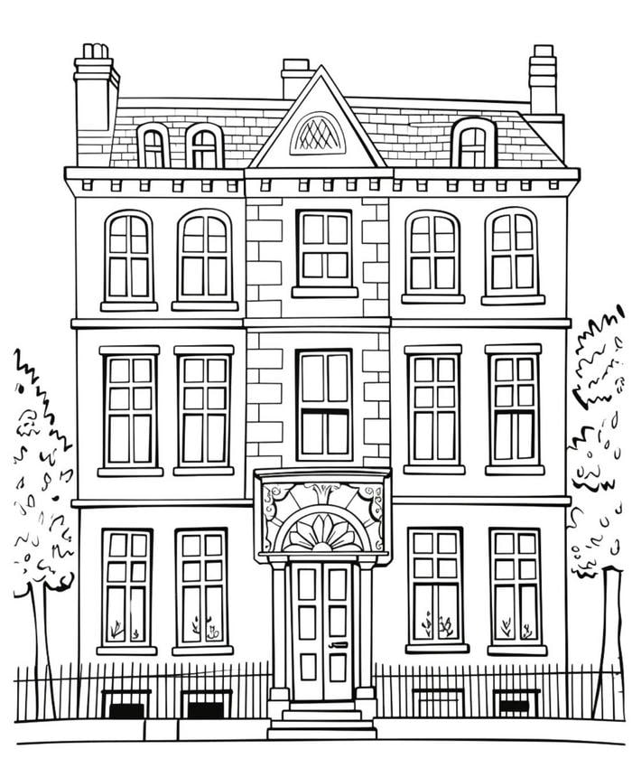 hình tô màu nhà cao tầng thiết kế tối giản