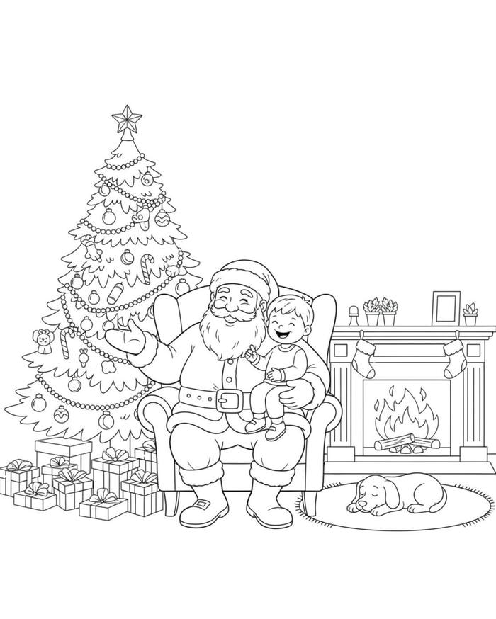 hình tô màu ông già noel cười đùa cùng bé