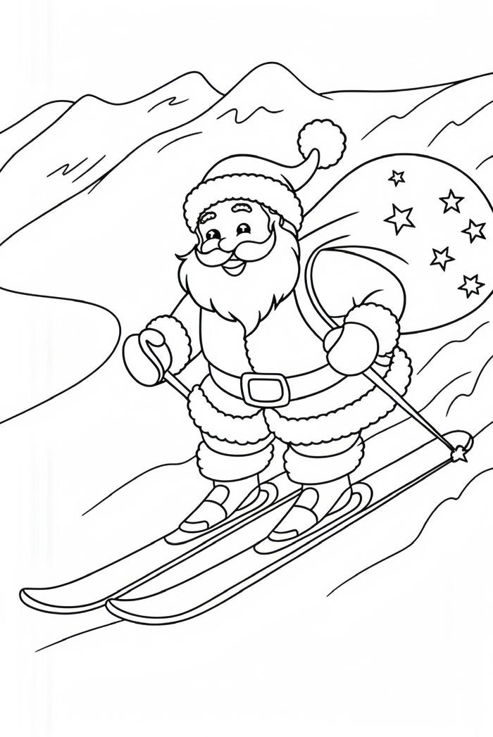 hình tô màu ông già noel trượt tuyết