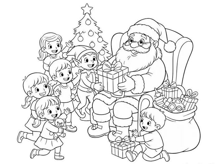 hình tô màu ông già noel và các bạn nhỏ