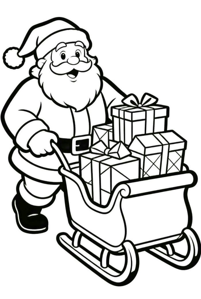 hình tô màu ông già noel và hộp quà