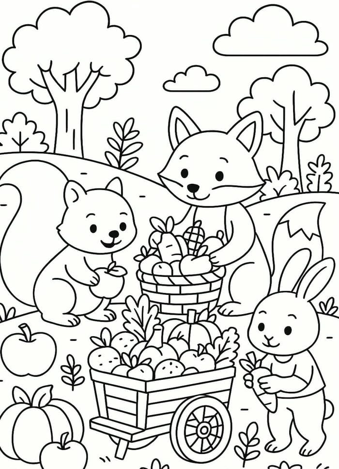 hình tô màu rau củ quả đầy ắp trong giỏ