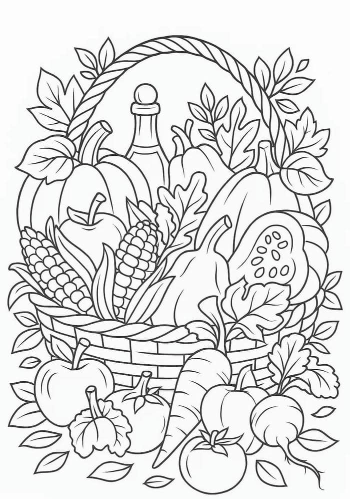 hình tô màu rau củ quả hỗn hợp nhiều loại