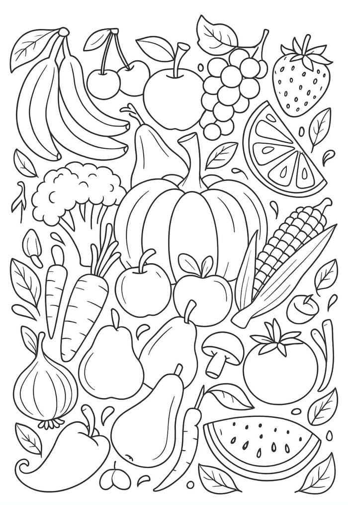 hình tô màu rau củ quả nhiều loại đa dạng
