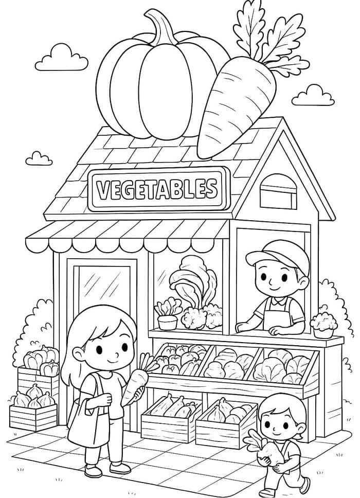 hình tô màu rau củ quả trên kệ