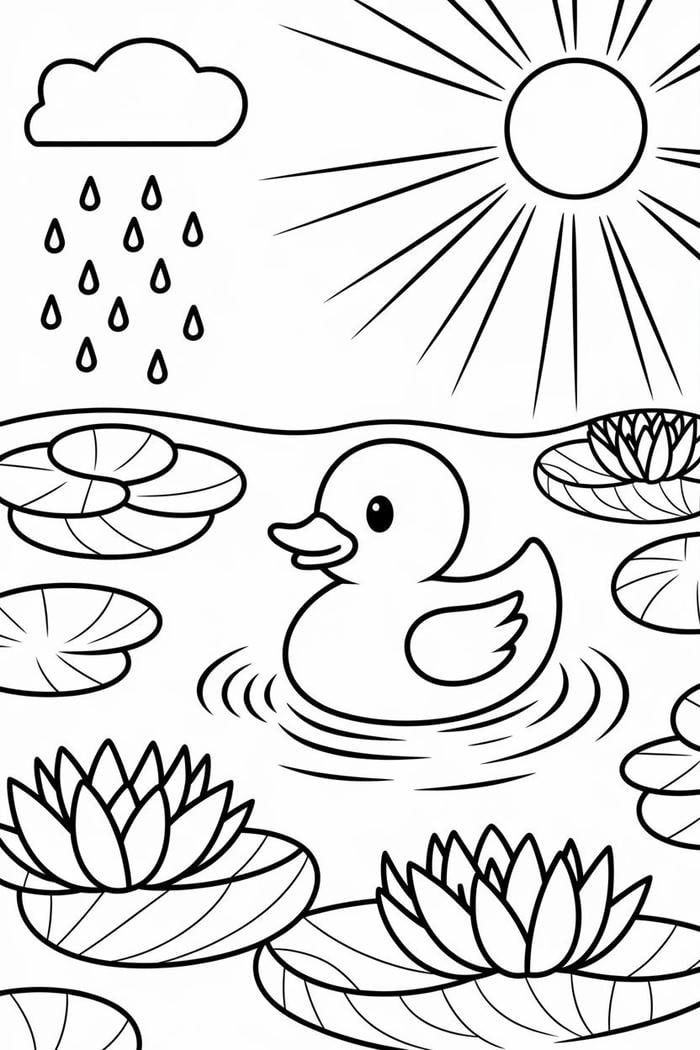 hình tô màu vịt bơi trong hồ