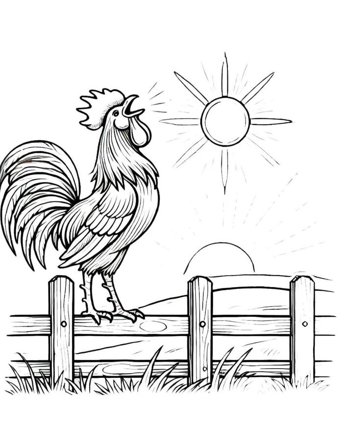 hình tranh tô màu chú gà trống oai vệ