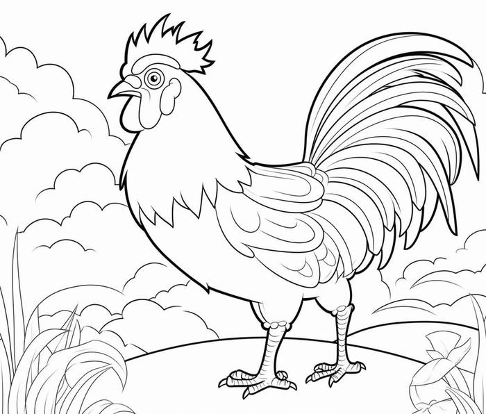 hình tranh tô màu con gà trống cho bé