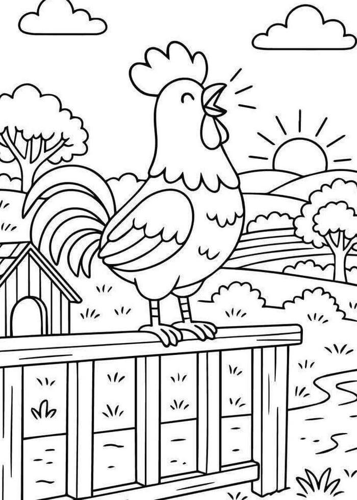 hình tranh tô màu con gà trống gáy