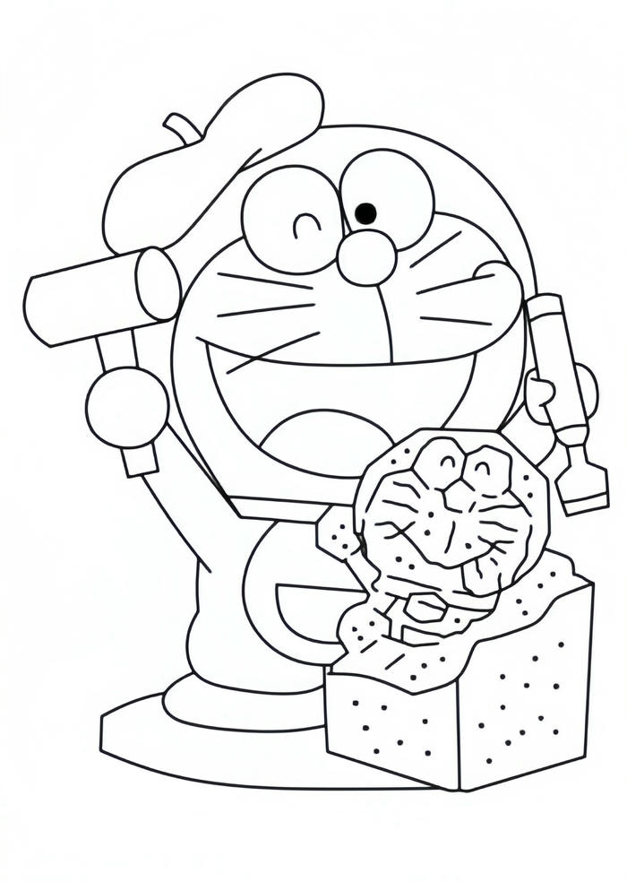 hình tranh tô màu doremon điêu khắc