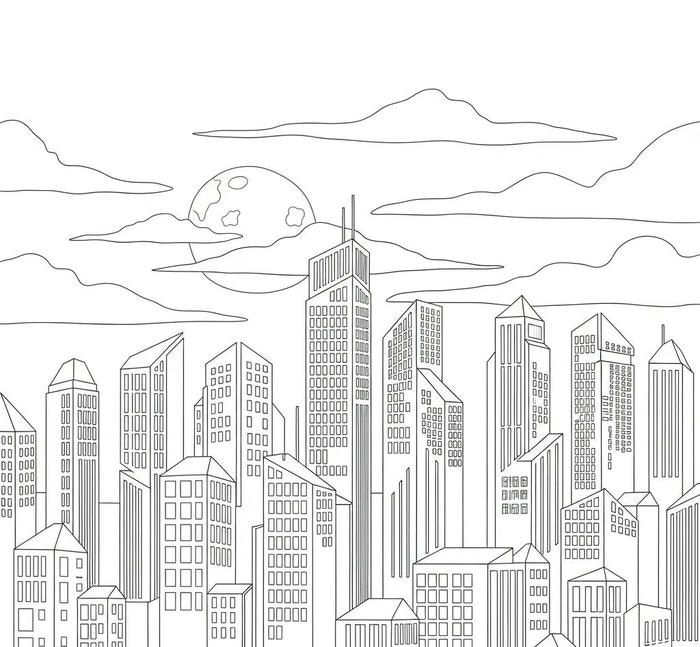 hình tranh tô màu nhà cao tầng đồ sộ