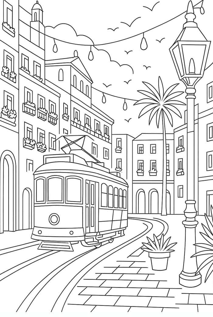 hình tranh tô màu nhà cao tầng trong thành phố