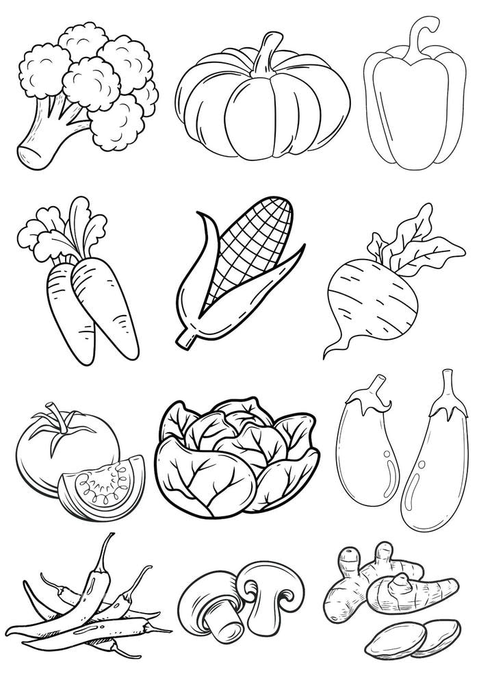 hình tranh tô màu rau củ quả đơn giản