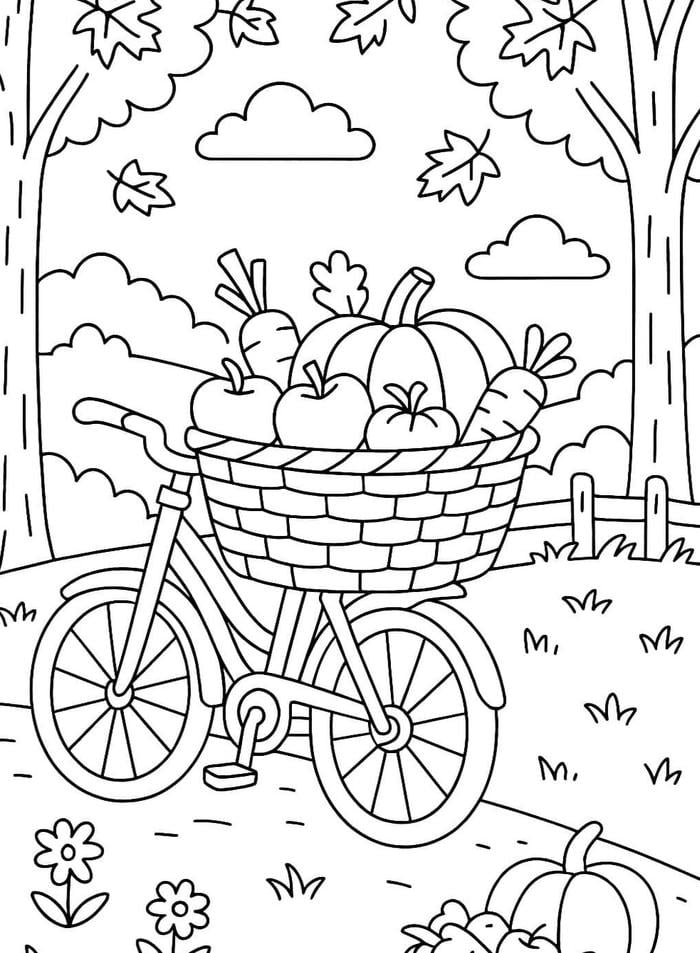 hình tranh tô màu rau củ quả trong giỏ mây