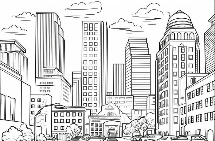 hình tranh tô màu tòa nhà chọc trời