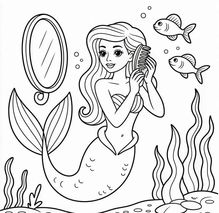 hình tranh tô nàng tiên cá chải tóc