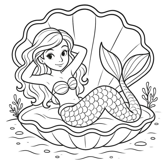 hình tranh tô nàng tiên cá cùng vỏ sò