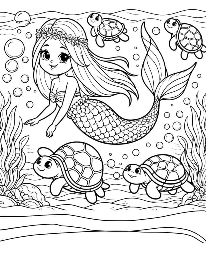 hình tranh tô nàng tiên cá dáng bơi đẹp