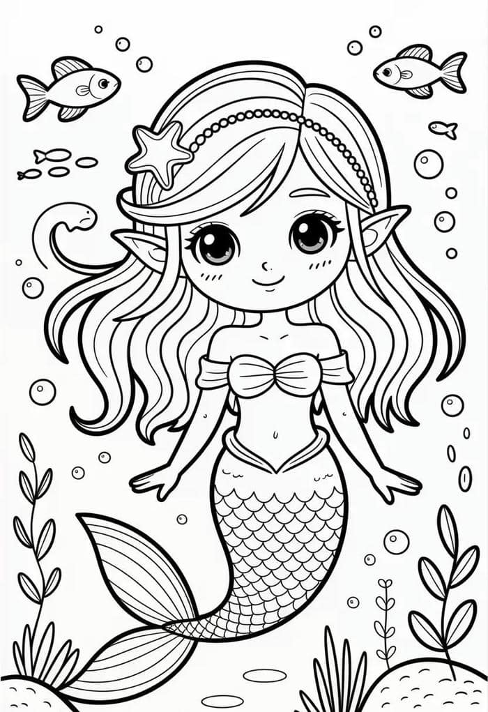 hình tranh tô nàng tiên cá đuôi cá lấp lánh