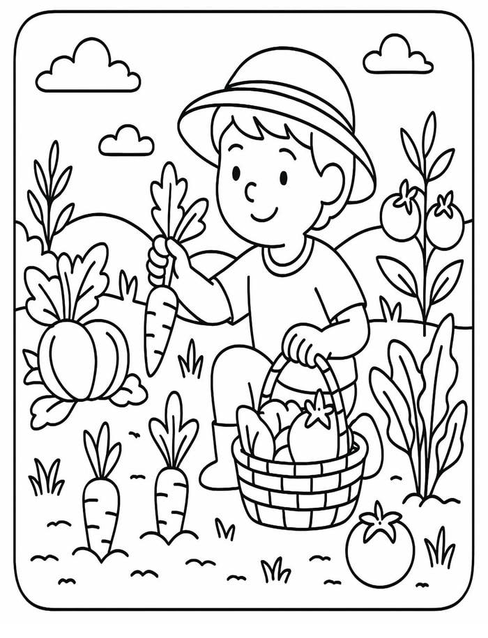 tô màu người thu hoạch rau củ quả